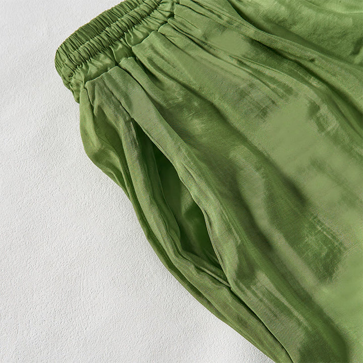 Buddha Stones Summer Green Ankle-Length Cotton Drawstring Women's Pants With Pockets - image 4