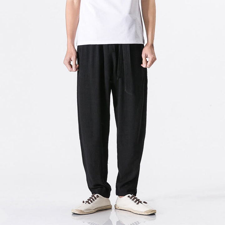Buddha Stones Commute Solid Color Simple Design Men's Harem Cotton Pants With Pockets - Black - US/UK/AU46，EU56 (5XL) - image 3