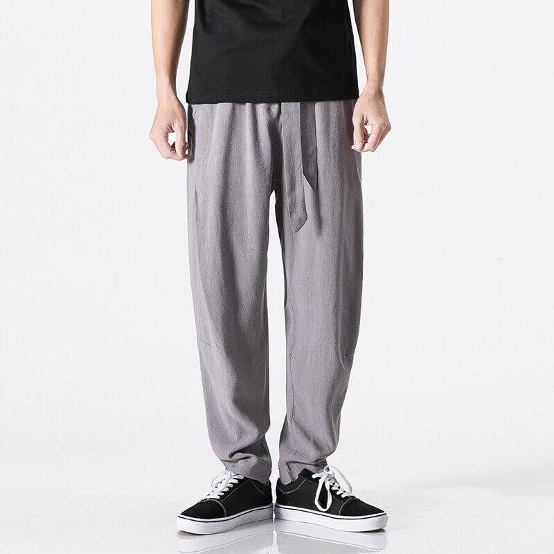 Buddha Stones Commute Solid Color Simple Design Men's Harem Cotton Pants With Pockets - Silver - US/UK/AU46，EU56 (5XL) - image 8