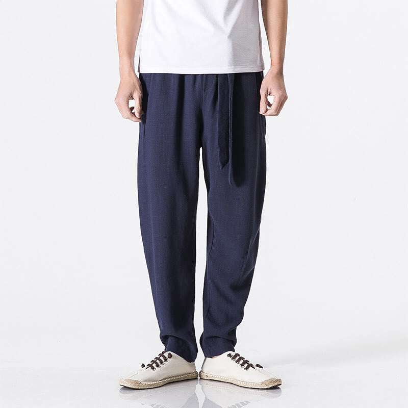 Buddha Stones Commute Solid Color Simple Design Men's Harem Cotton Pants With Pockets - DarkSlateBlue - US/UK/AU46，EU56 (5XL) - image 7