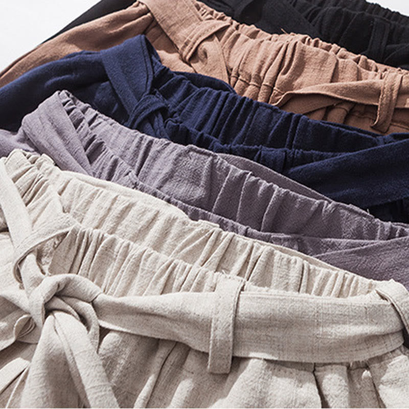 Buddha Stones Commute Solid Color Simple Design Men's Harem Cotton Pants With Pockets - image 12