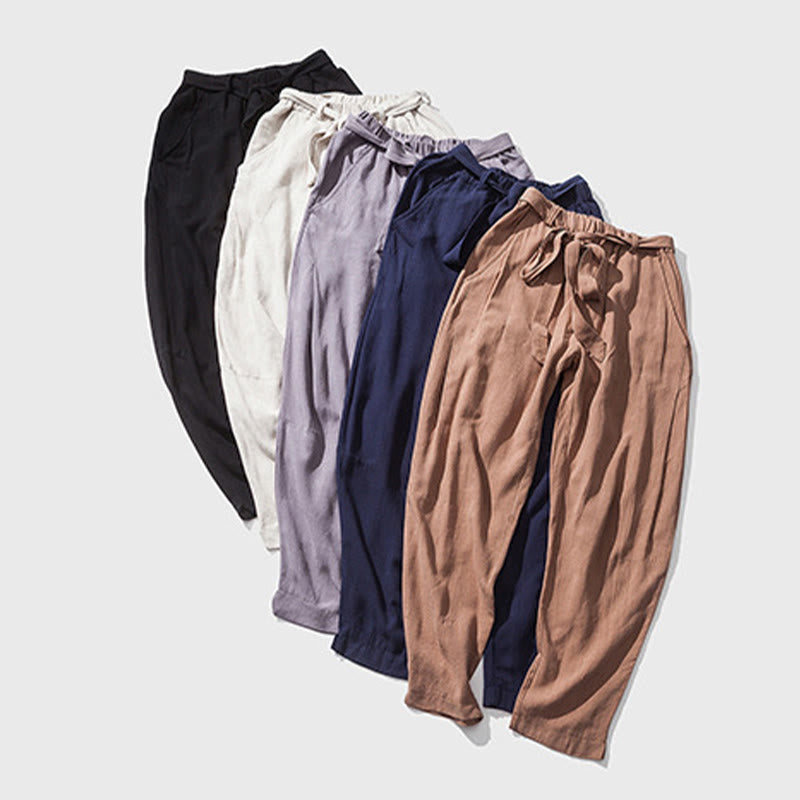 Buddha Stones Commute Solid Color Simple Design Men's Harem Cotton Pants With Pockets - image 11