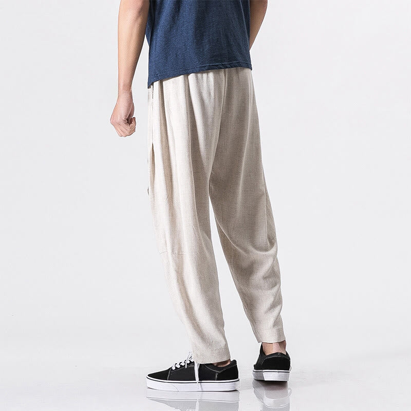 Buddha Stones Commute Solid Color Simple Design Men's Harem Cotton Pants With Pockets - image 6