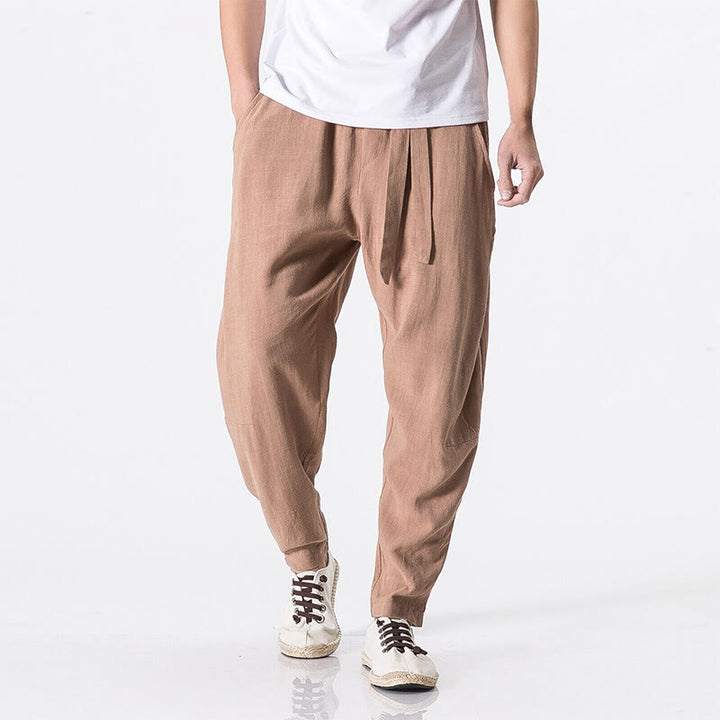 Buddha Stones Commute Solid Color Simple Design Men's Harem Cotton Pants With Pockets - BurlyWood - US/UK/AU46，EU56 (5XL) - image 0