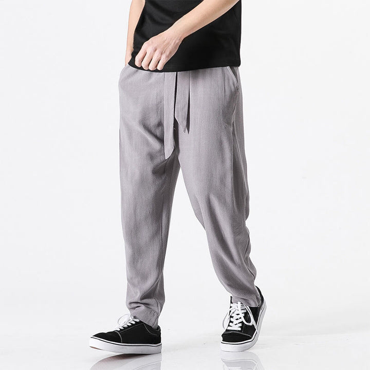 Buddha Stones Commute Solid Color Simple Design Men's Harem Cotton Pants With Pockets - image 9