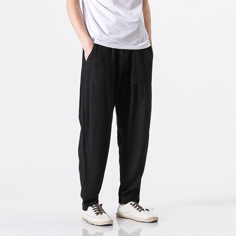 Buddha Stones Commute Solid Color Simple Design Men's Harem Cotton Pants With Pockets - image 4