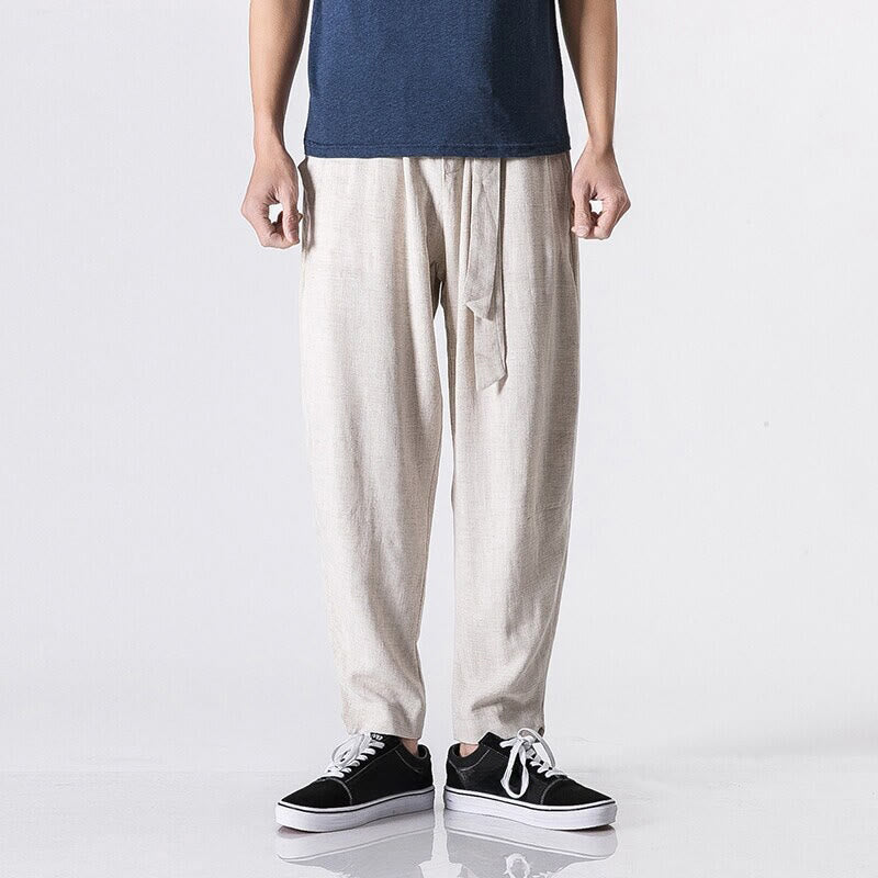 Buddha Stones Commute Solid Color Simple Design Men's Harem Cotton Pants With Pockets - Linen - US/UK/AU46，EU56 (5XL) - image 5