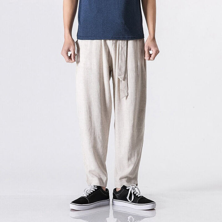 Buddha Stones Commute Solid Color Simple Design Men's Harem Cotton Pants With Pockets - Linen - US/UK/AU46，EU56 (5XL) - image 5