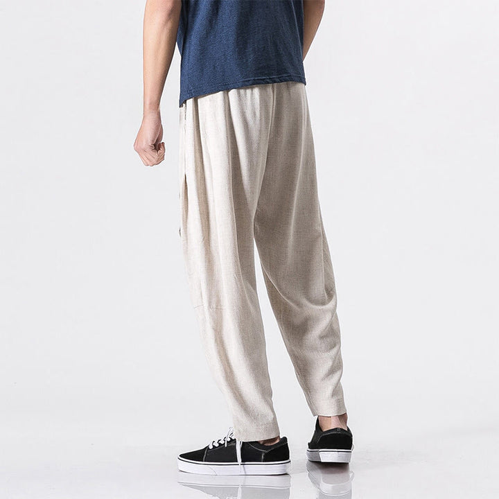 Buddha Stones Commute Solid Color Simple Design Men's Harem Cotton Pants With Pockets - image 6