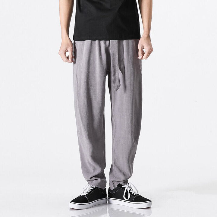 Buddha Stones Commute Solid Color Simple Design Men's Harem Cotton Pants With Pockets - Silver - US/UK/AU46，EU56 (5XL) - image 8