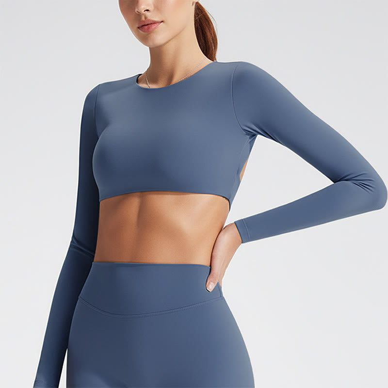 Buddha Stones Long Sleeve Backless Bra Sports Fitness Yoga Women's Tank Top - SteelBlue - US12，UK/AU16，EU44 (XL) - image 8