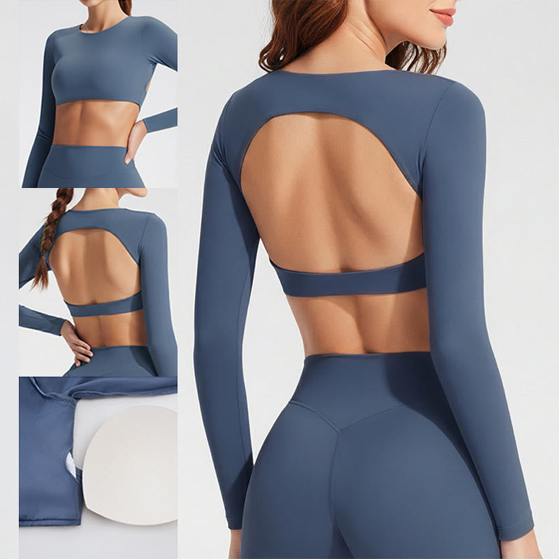 Buddha Stones Long Sleeve Backless Bra Sports Fitness Yoga Women's Tank Top - image 12