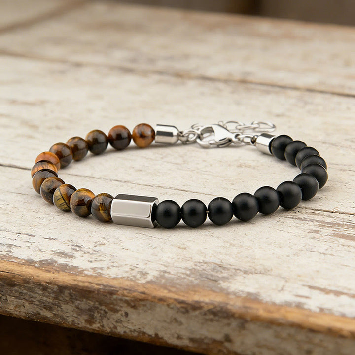 Buddha Stones Tiger Eye Grey Jasper Hematite Protection Bracelet - Tiger Eye(Wrist Circumference:16-19 cm) - image 0