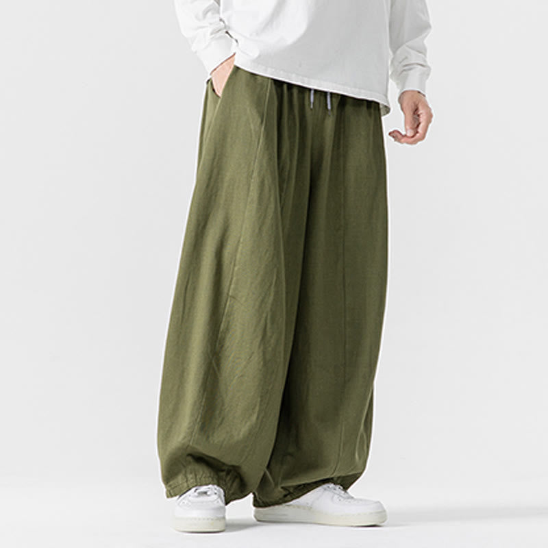 Buddha Stones Winter Commute Plain Drawstring Design Men's Wide Leg Cotton Pants With Pockets - image 21