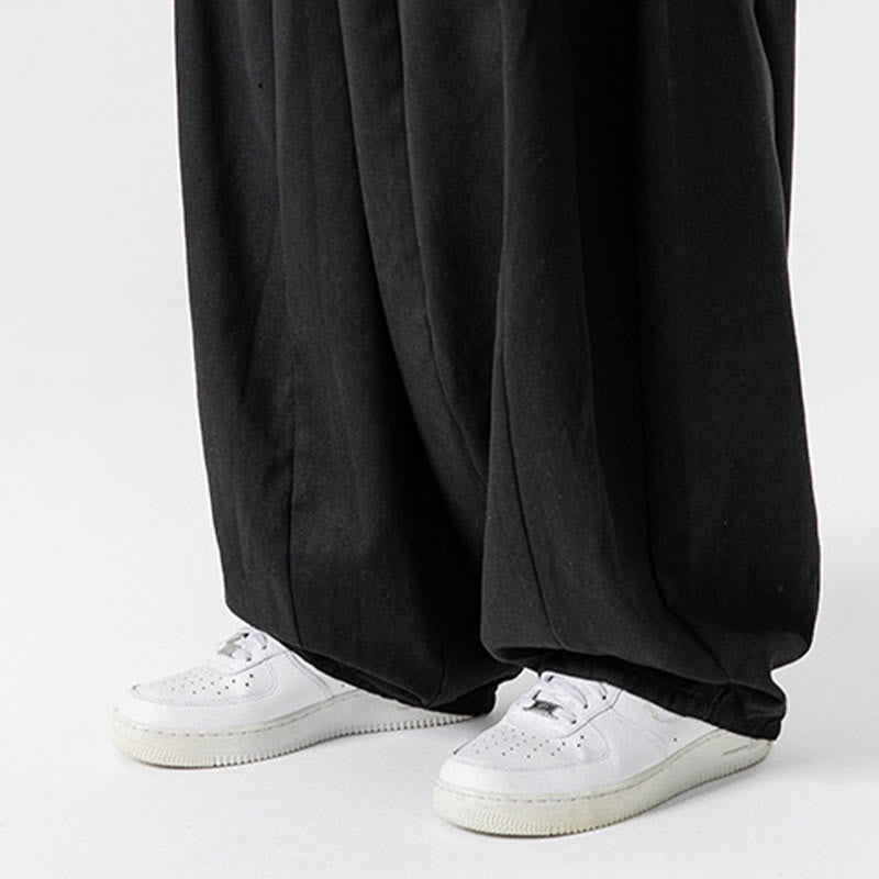 Buddha Stones Winter Commute Plain Drawstring Design Men's Wide Leg Cotton Pants With Pockets - image 47