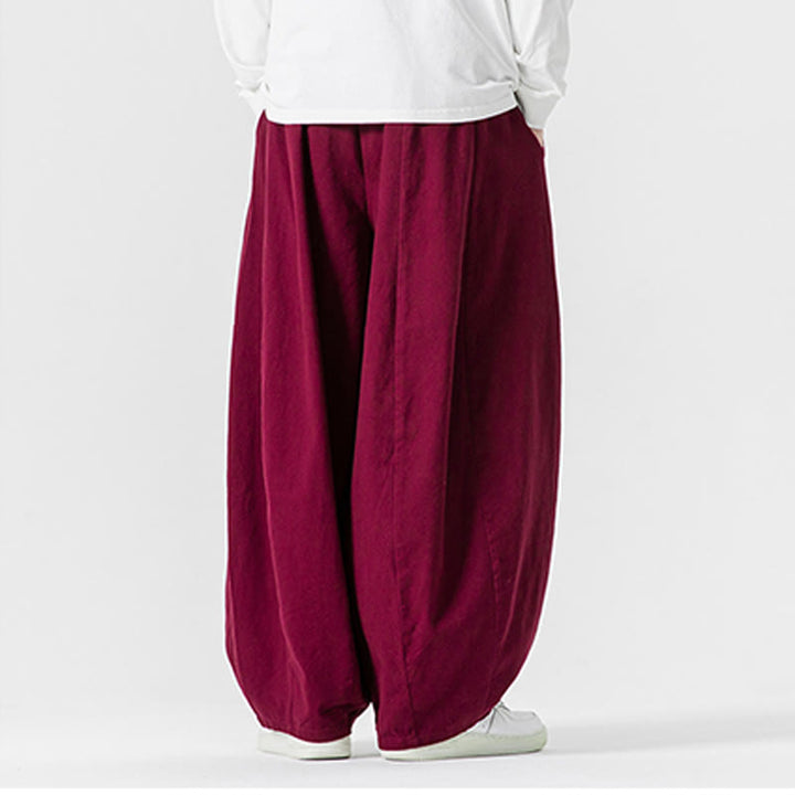 Buddha Stones Winter Commute Plain Drawstring Design Men's Wide Leg Cotton Pants With Pockets - image 37