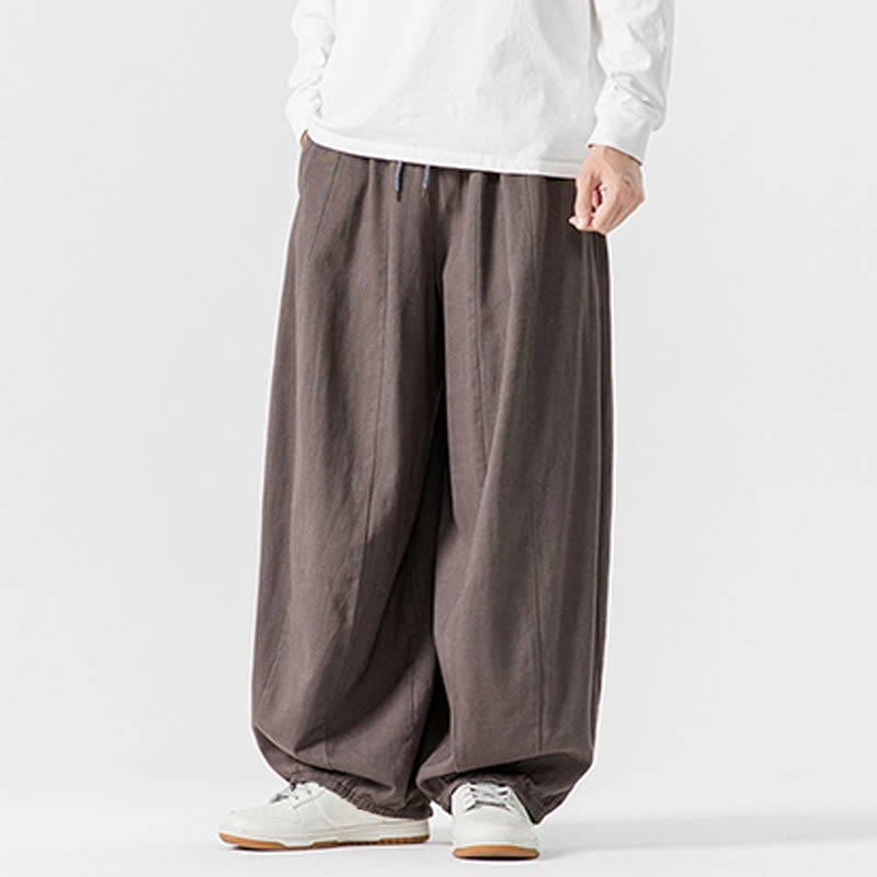 Buddha Stones Winter Commute Plain Drawstring Design Men's Wide Leg Cotton Pants With Pockets - image 27