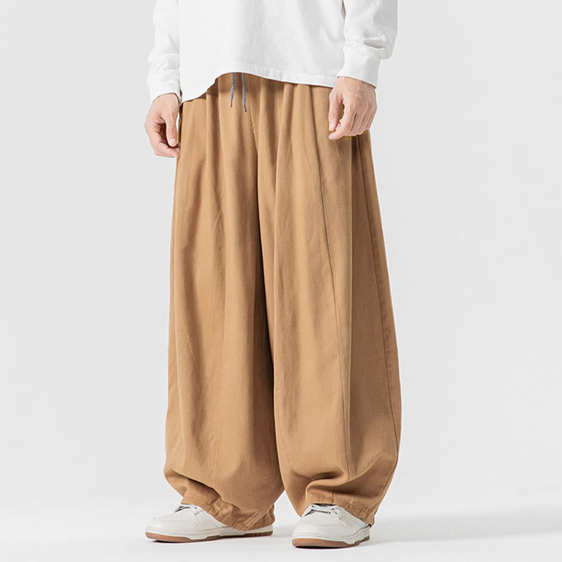 Buddha Stones Winter Commute Plain Drawstring Design Men's Wide Leg Cotton Pants With Pockets - image 11