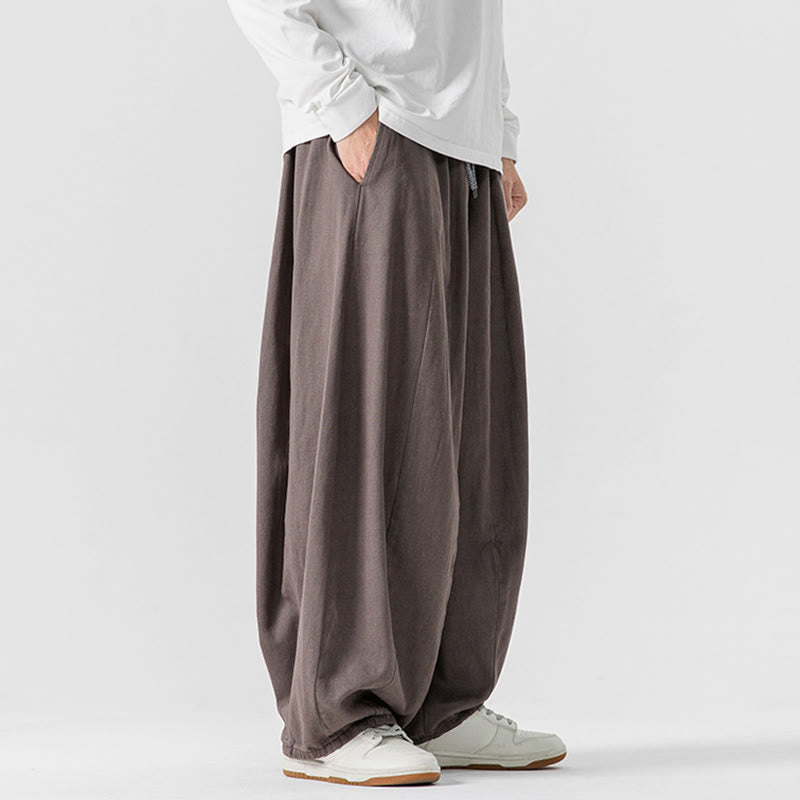 Buddha Stones Winter Commute Plain Drawstring Design Men's Wide Leg Cotton Pants With Pockets - image 28