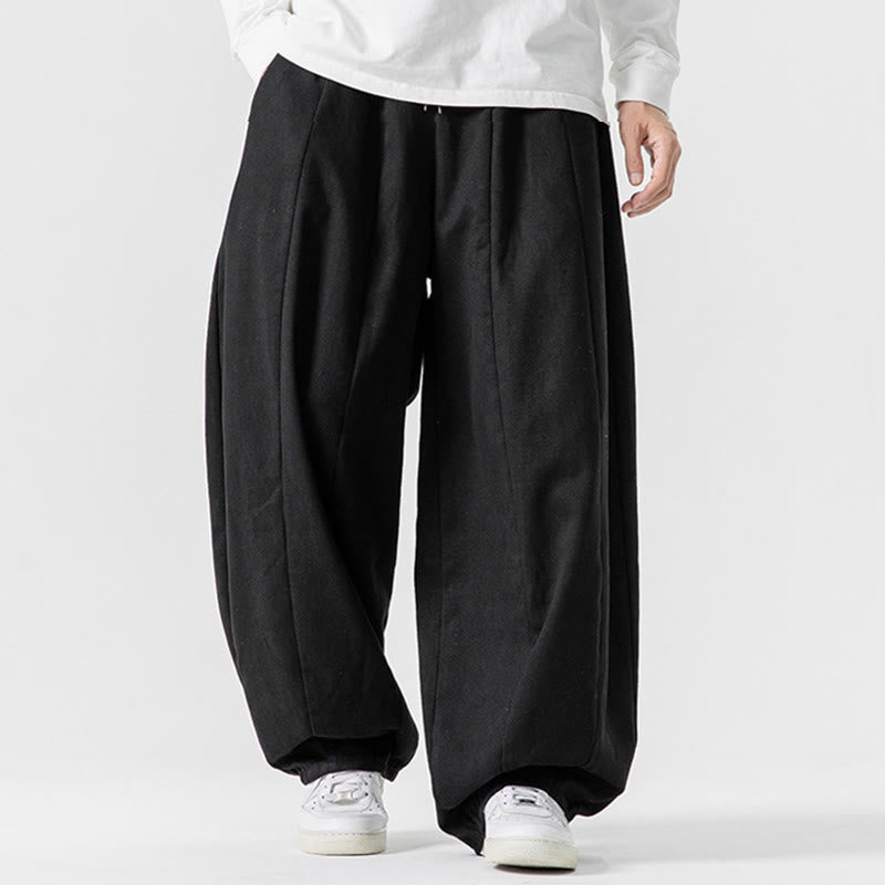 Buddha Stones Winter Commute Plain Drawstring Design Men's Wide Leg Cotton Pants With Pockets - image 43