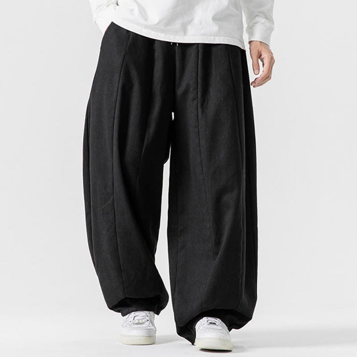 Buddha Stones Winter Commute Plain Drawstring Design Men's Wide Leg Cotton Pants With Pockets - image 43