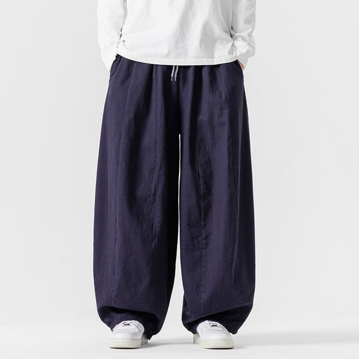 Buddha Stones Winter Commute Plain Drawstring Design Men's Wide Leg Cotton Pants With Pockets - DarkSlateBlue - US/UK/AU46，EU56 (5XL) - image 1