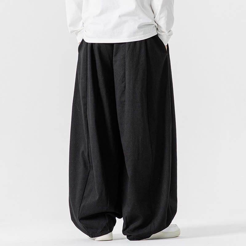 Buddha Stones Winter Commute Plain Drawstring Design Men's Wide Leg Cotton Pants With Pockets - image 40