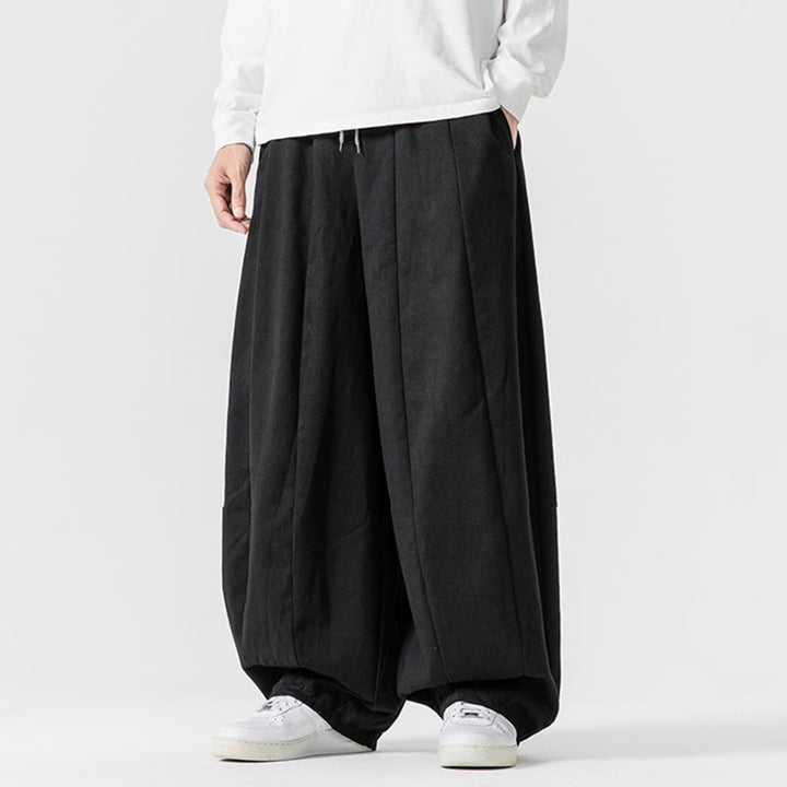 Buddha Stones Winter Commute Plain Drawstring Design Men's Wide Leg Cotton Pants With Pockets - image 39