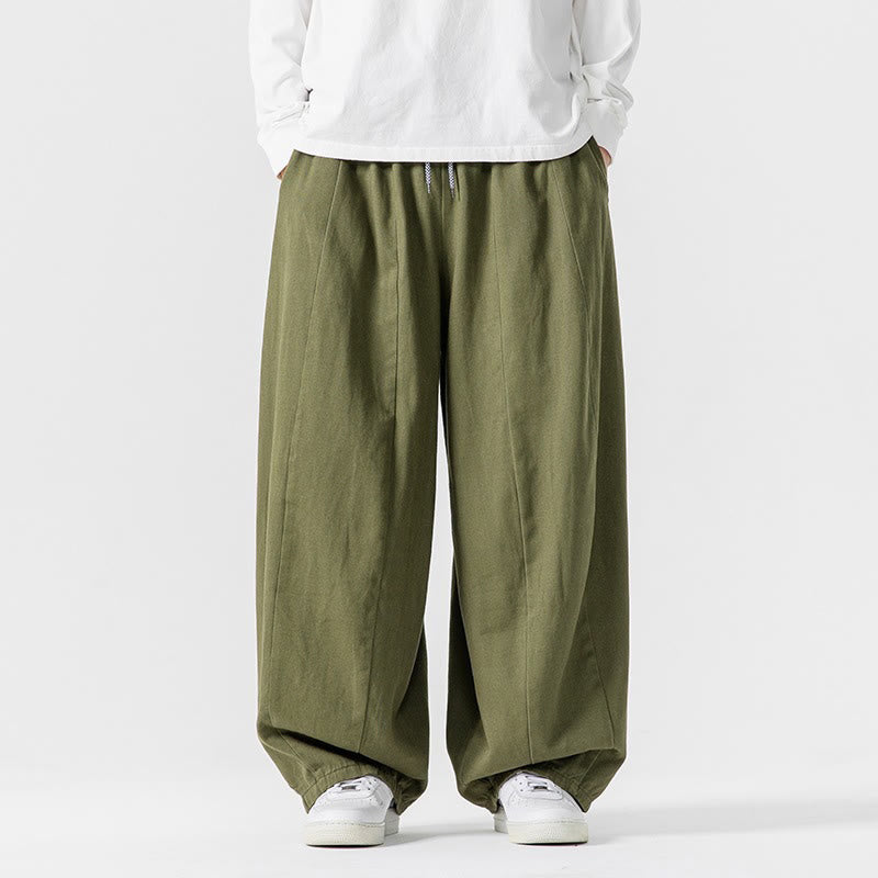 Buddha Stones Winter Commute Plain Drawstring Design Men's Wide Leg Cotton Pants With Pockets - OliveDrab - US/UK/AU46，EU56 (5XL) - image 18