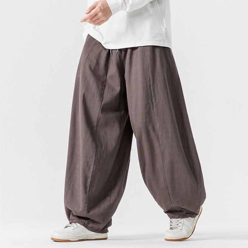Buddha Stones Winter Commute Plain Drawstring Design Men's Wide Leg Cotton Pants With Pockets - image 30
