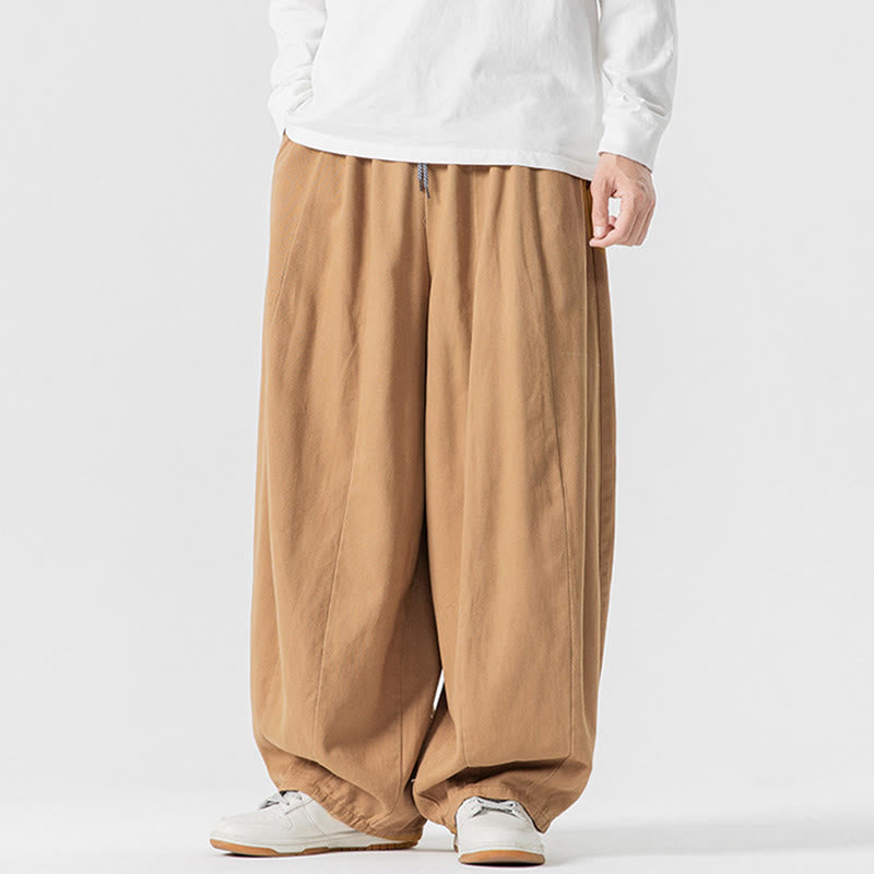 Buddha Stones Winter Commute Plain Drawstring Design Men's Wide Leg Cotton Pants With Pockets - image 9