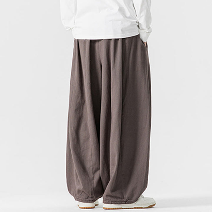 Buddha Stones Winter Commute Plain Drawstring Design Men's Wide Leg Cotton Pants With Pockets - image 26