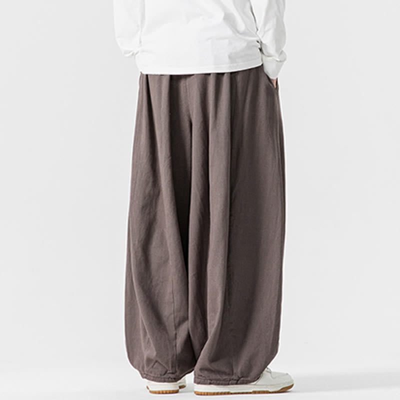 Buddha Stones Winter Commute Plain Drawstring Design Men's Wide Leg Cotton Pants With Pockets - image 26