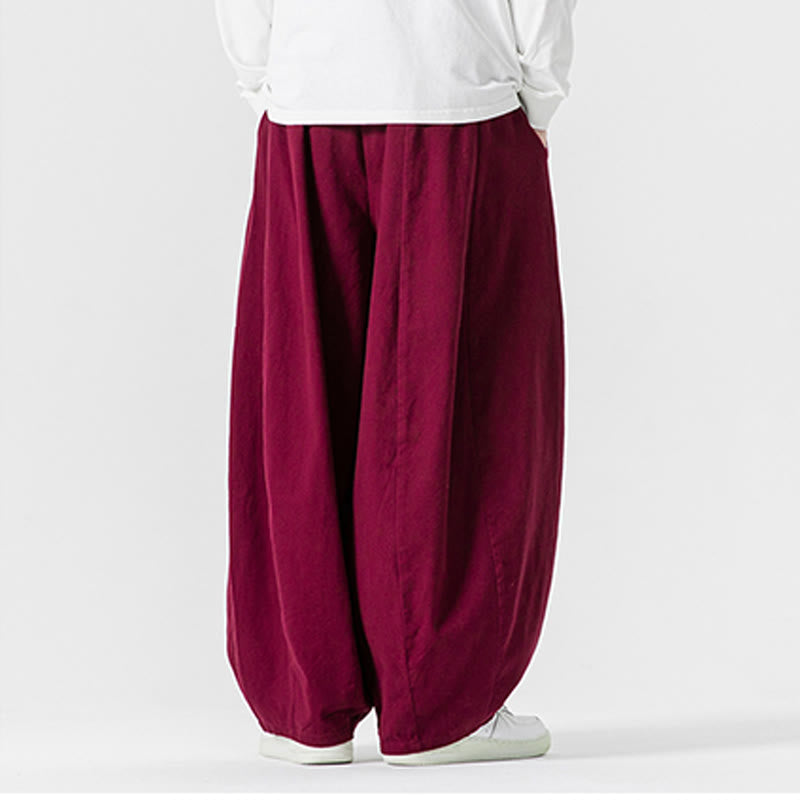 Buddha Stones Winter Commute Plain Drawstring Design Men's Wide Leg Cotton Pants With Pockets - image 37