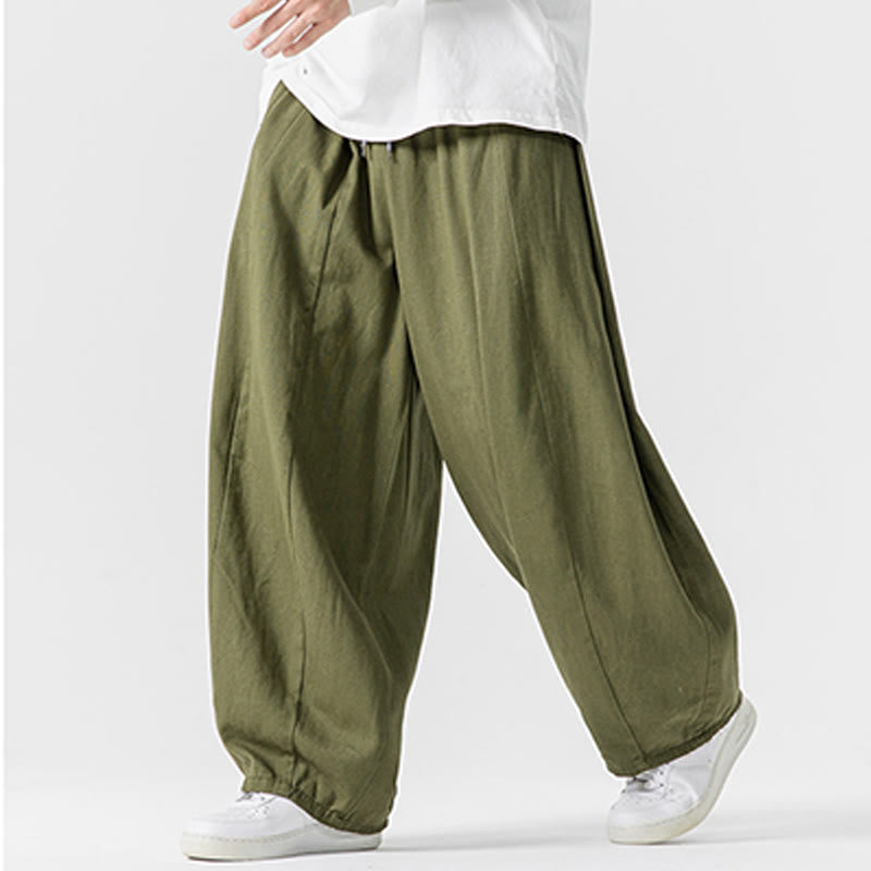 Buddha Stones Winter Commute Plain Drawstring Design Men's Wide Leg Cotton Pants With Pockets - image 23