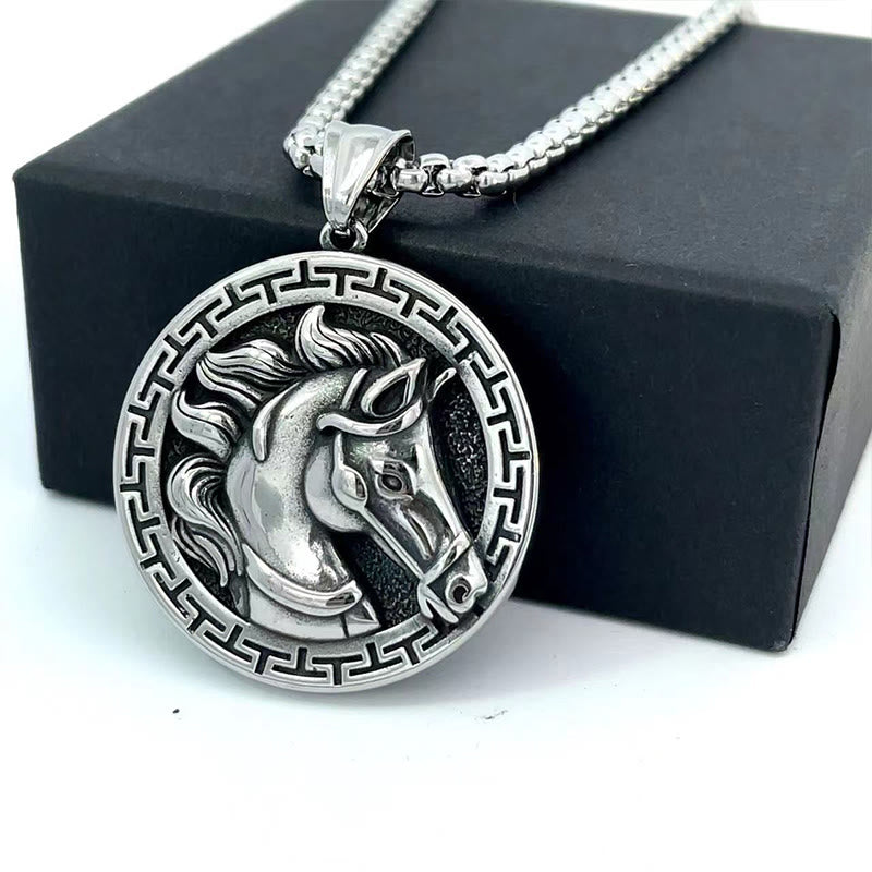 Buddha Stones Year Of The Horse Titanium Steel Balance Necklace Pendants - image 2