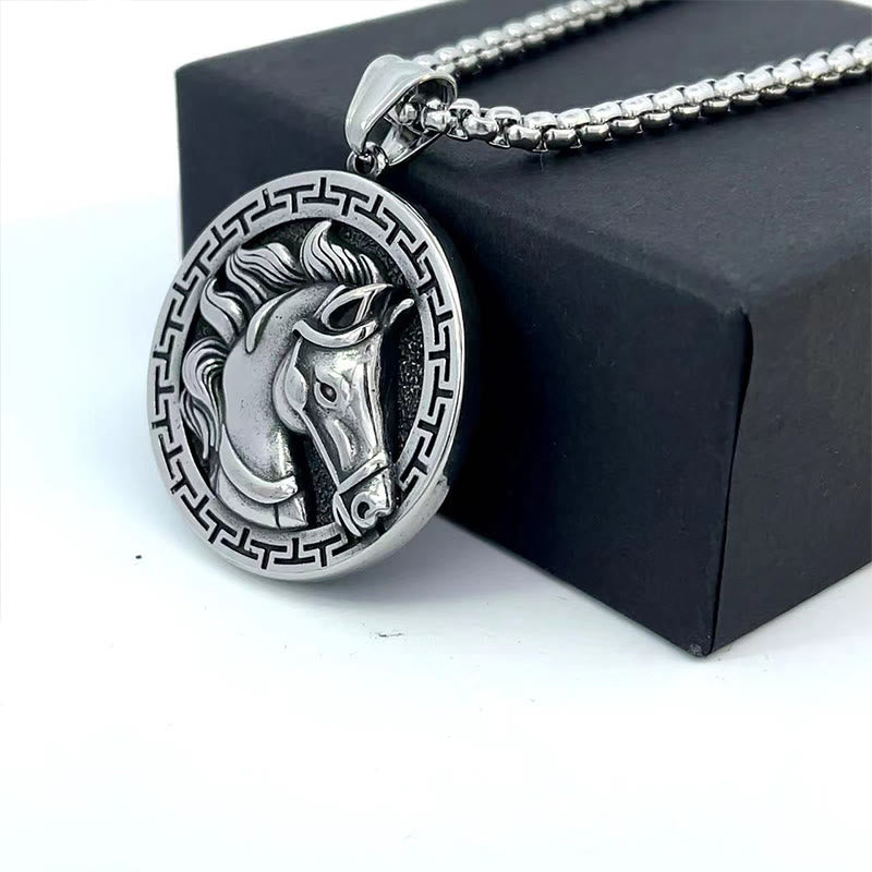 Buddha Stones Year Of The Horse Titanium Steel Balance Necklace Pendants - image 3