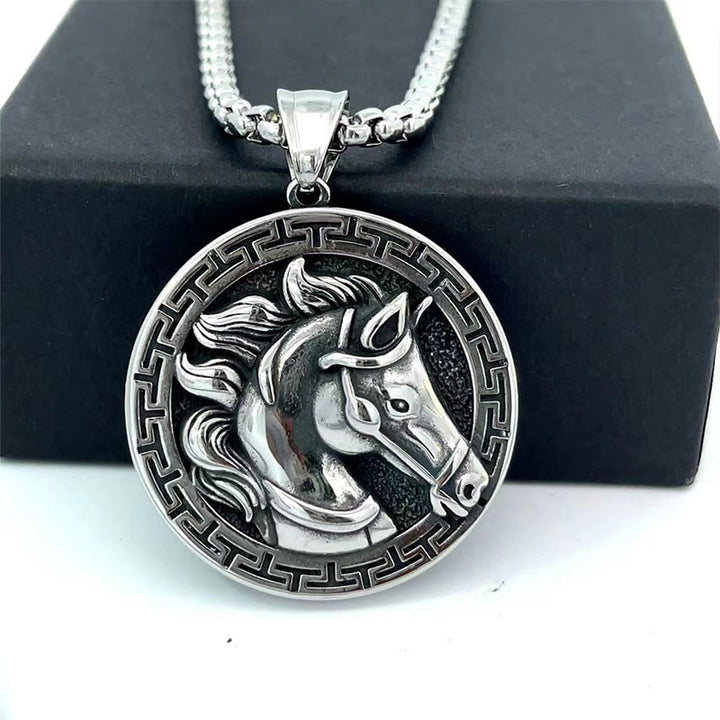 Buddha Stones Year Of The Horse Titanium Steel Balance Necklace Pendants - Titanium Steel Horse - image 0