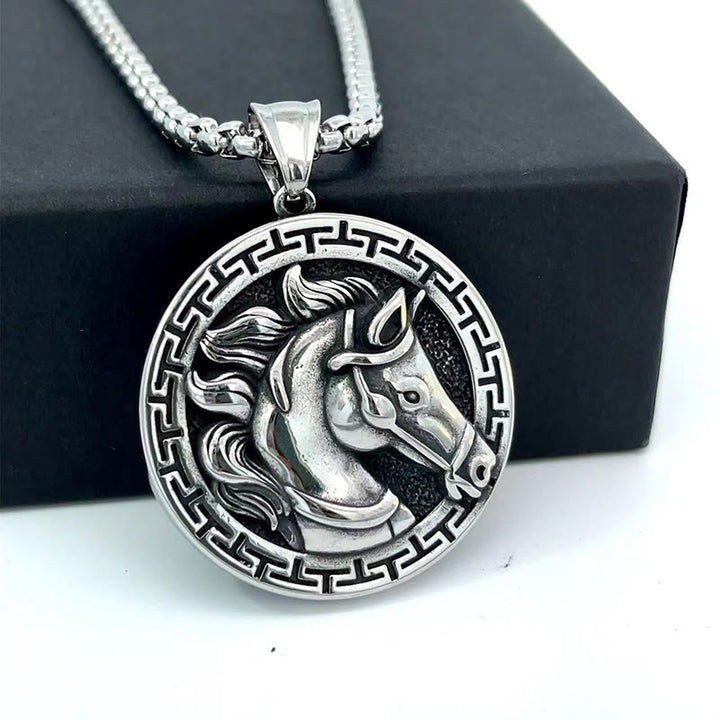 Buddha Stones Year Of The Horse Titanium Steel Balance Necklace Pendants - image 1