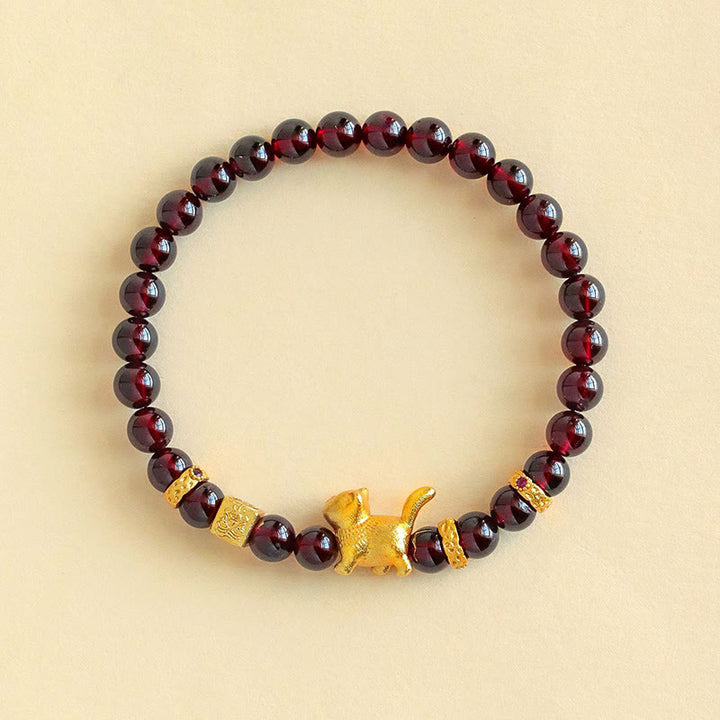 Buddha Stones Cute Lucky Cat Charm Garnet Cinnabar Calm Protection Beaded Bracelet - image 2
