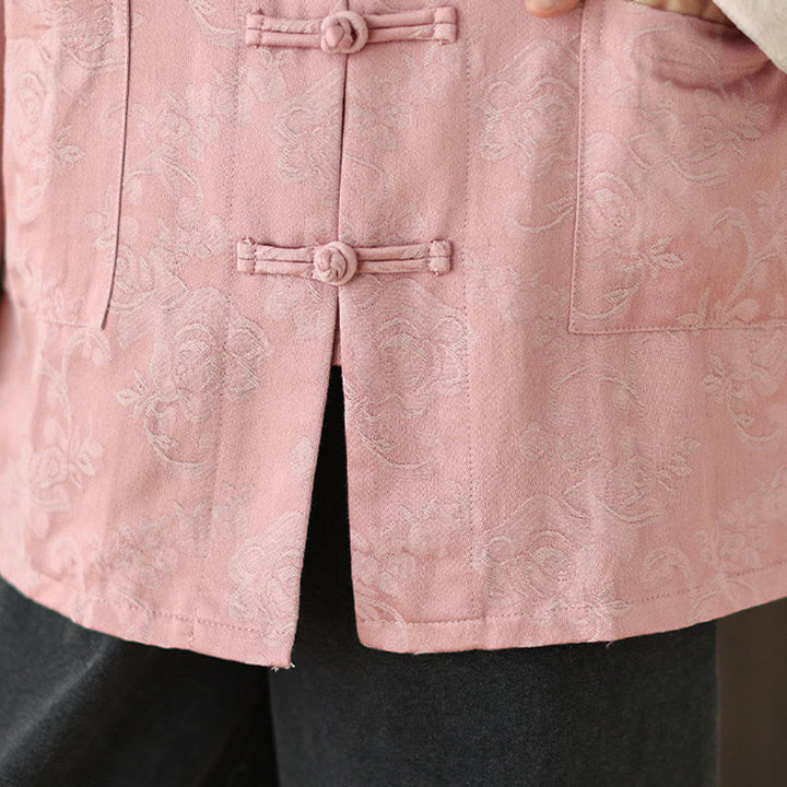 Buddha Stones Fall Floral Print Frog-Button Stand Collar Long Sleeve Women's Cotton Shirt - image 8