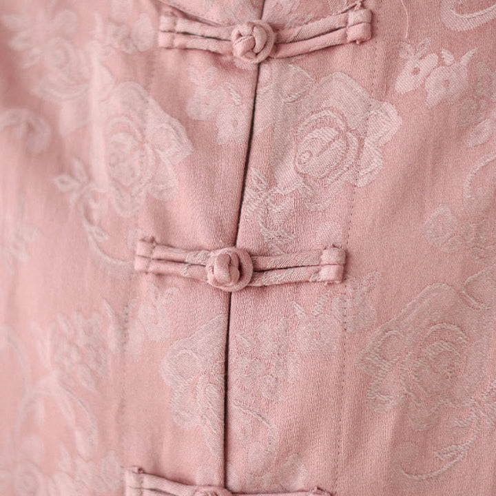 Buddha Stones Fall Floral Print Frog-Button Stand Collar Long Sleeve Women's Cotton Shirt - image 7