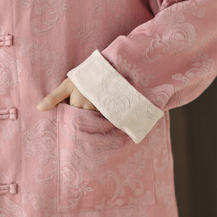 Buddha Stones Fall Floral Print Frog-Button Stand Collar Long Sleeve Women's Cotton Shirt - image 11