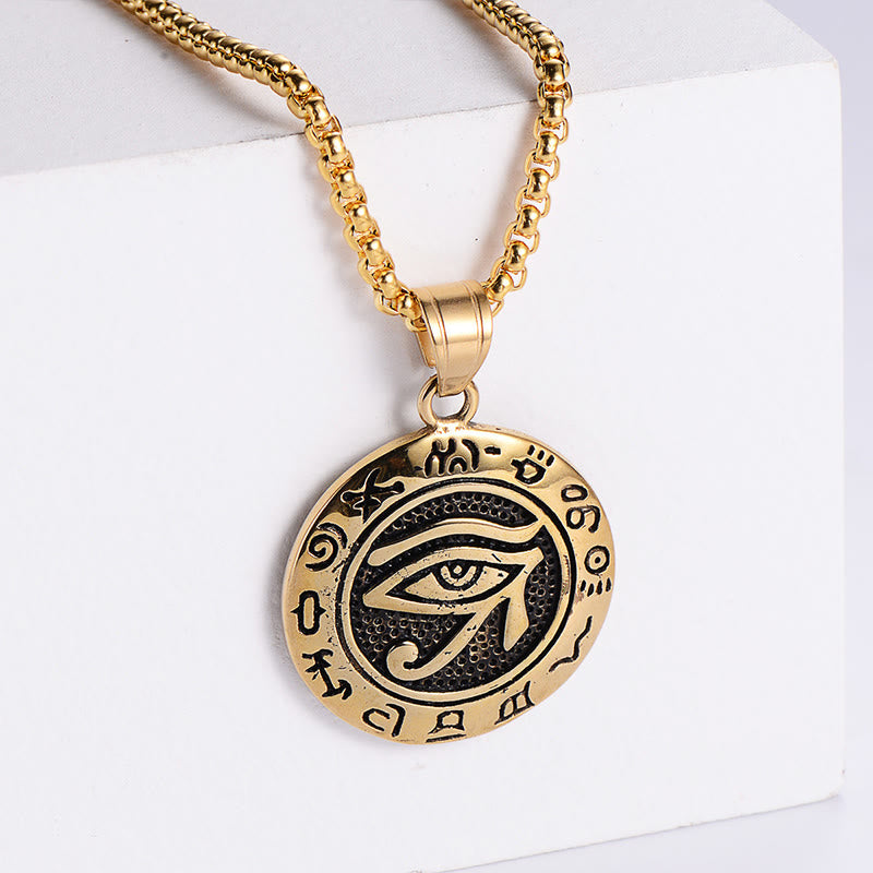 Buddha Stones Titanium Steel Evil Eye Balance Necklace Pendants - Golden Titanium Steel Evil Eye - image 1
