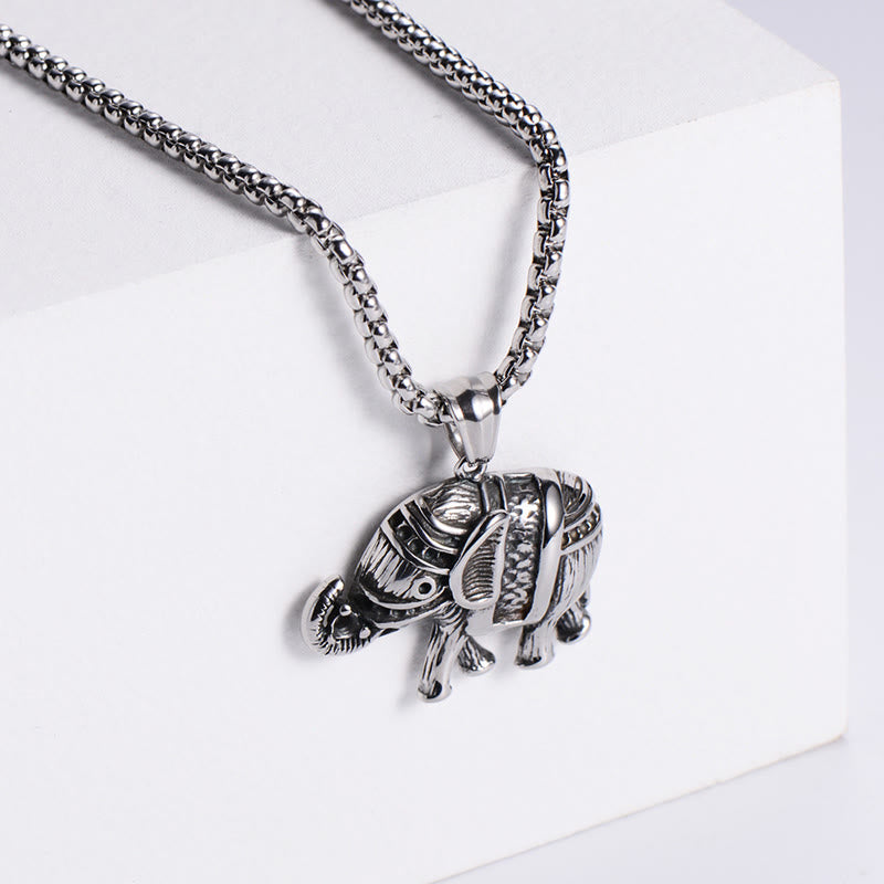 Buddha Stones Titanium Steel Elephant Strengthen Necklace Pendants - Silvery Titanium Steel Elephant - image 0