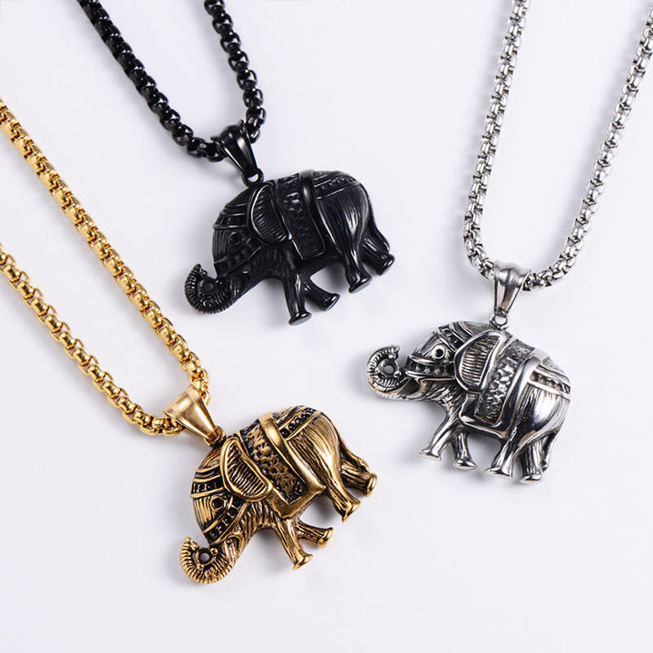 Buddha Stones Titanium Steel Elephant Strengthen Necklace Pendants - image 3