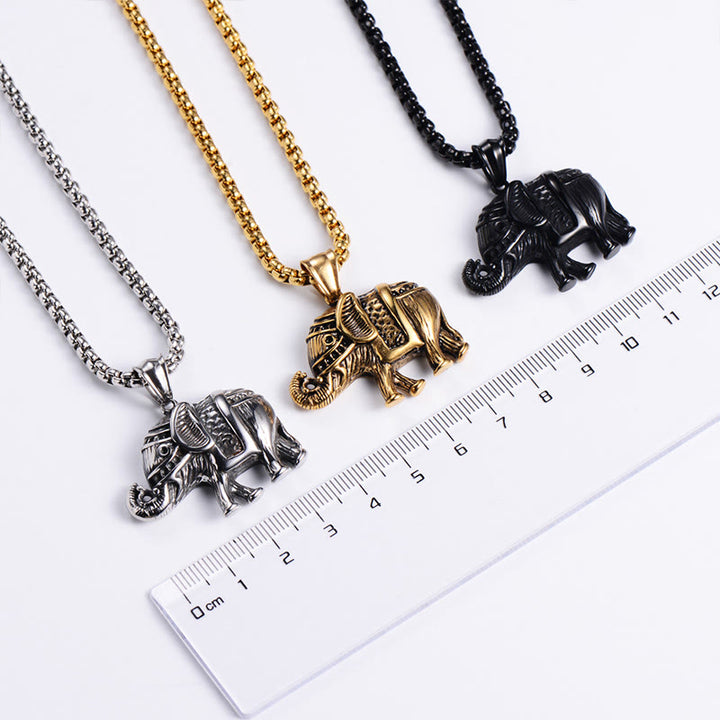 Buddha Stones Titanium Steel Elephant Strengthen Necklace Pendants - image 7