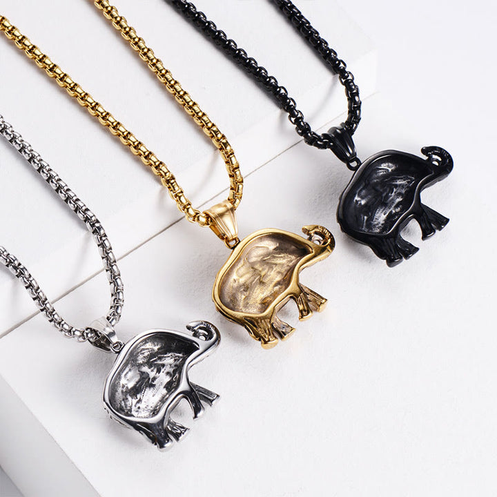 Buddha Stones Titanium Steel Elephant Strengthen Necklace Pendants - image 4