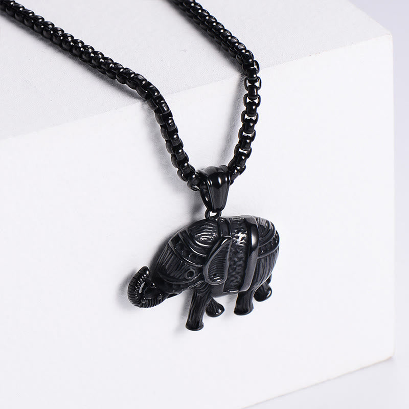Buddha Stones Titanium Steel Elephant Strengthen Necklace Pendants - Black Titanium Steel Elephant - image 2