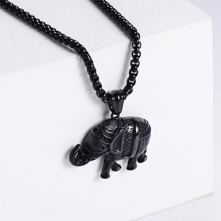 Buddha Stones Titanium Steel Elephant Strengthen Necklace Pendants - Black Titanium Steel Elephant - image 2